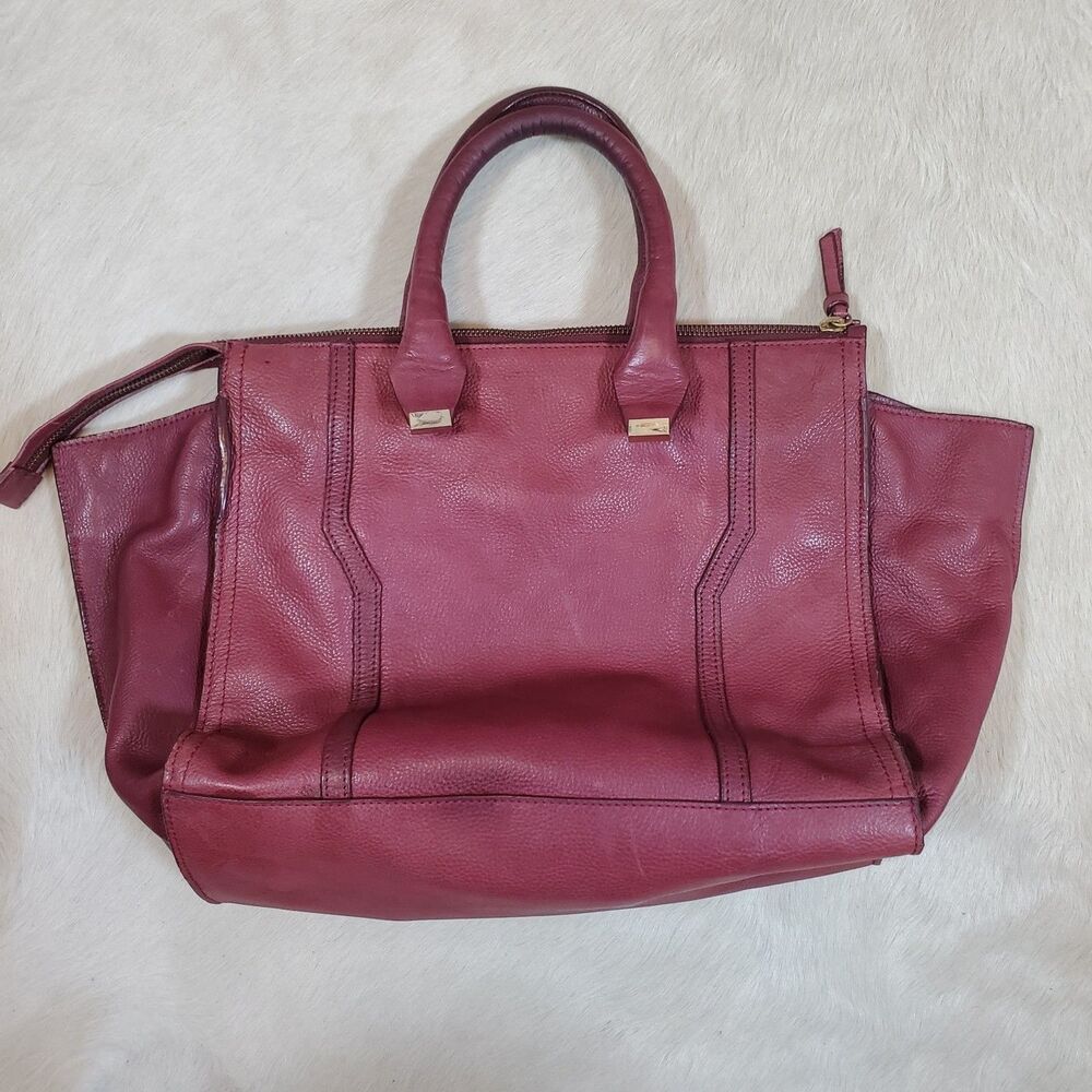 Zara Women's Large Genuine Leather Tote Bag Burgundy Gold Hardware Satchel - Picture 4 of 14